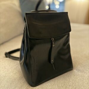 Black Real Leather Backpack
